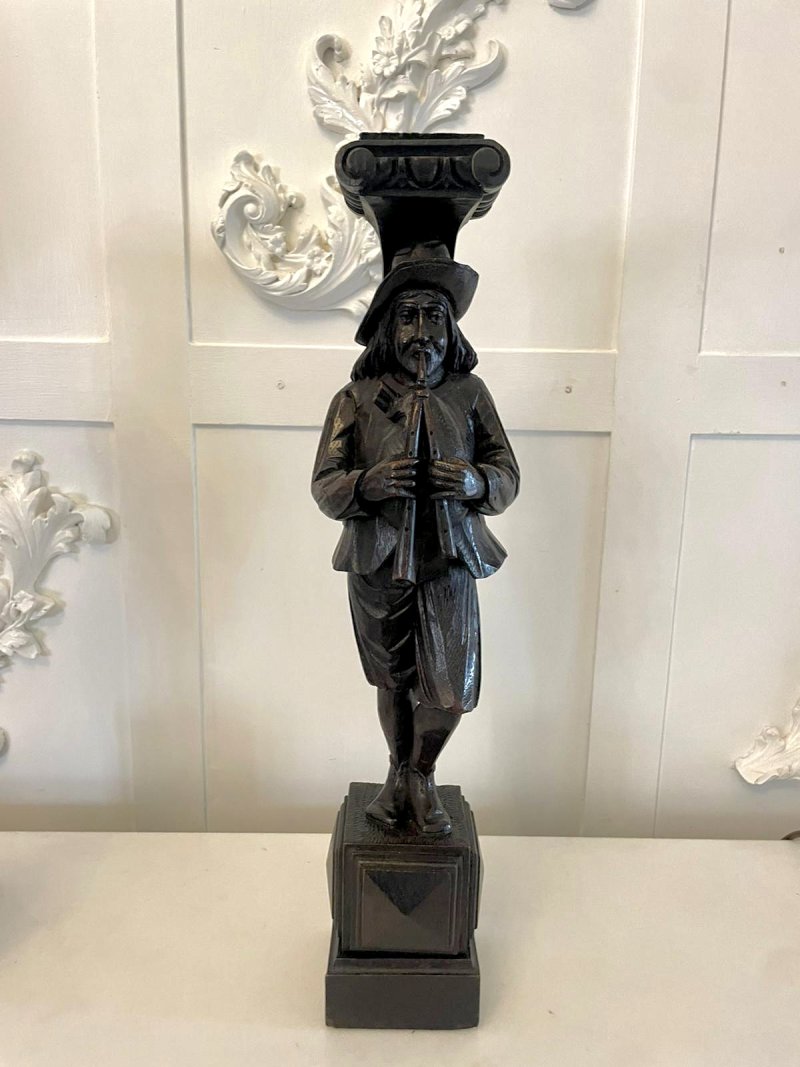 Unusual Pair of Antique Victorian Quality Carved Oak Figures - Image 3